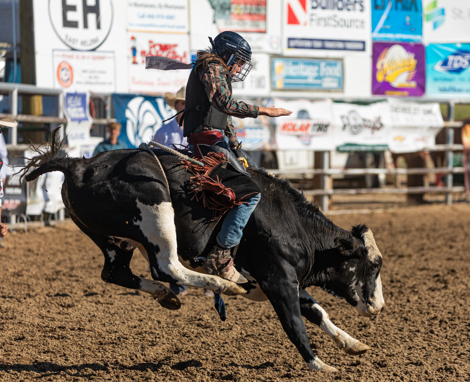 <p>James Poe on his winning steer ride in East Helena (Mark LaRowe photo). </p><p>James Poe on his w